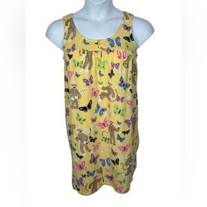 Nick & Nora Sock Monkey Yellow Butterflies Nightgown Size Small